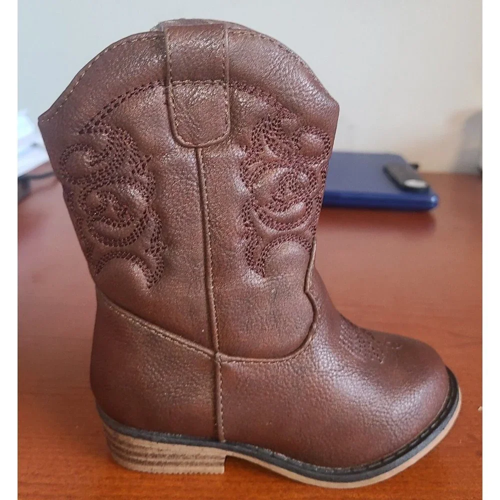 Cat And Jack Size 6 Cowboy Western Boots with Zipper Youth Kids Faux Leather